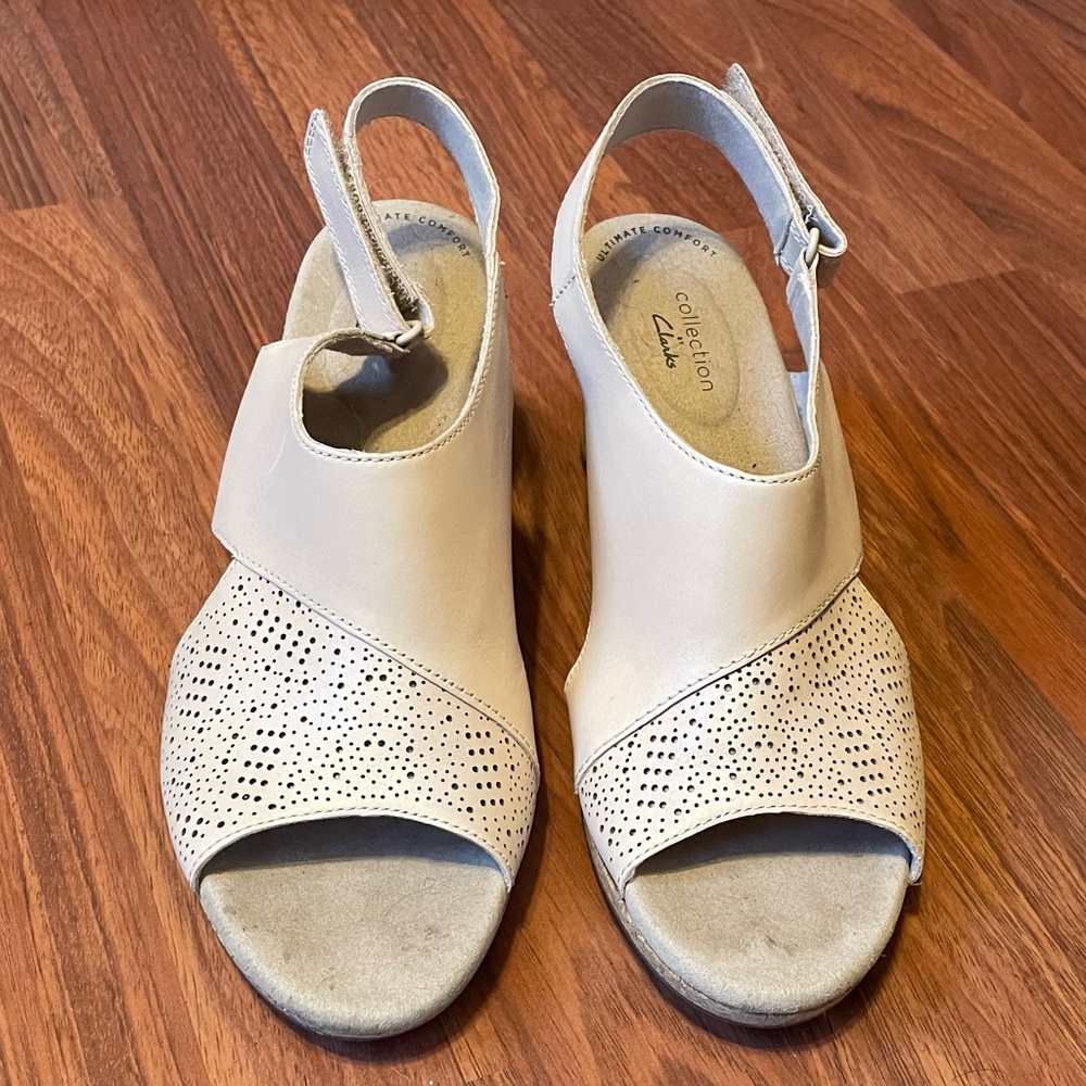 Nude Clark’s Wedge Sandals